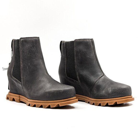 Sorel Women Joan of Arctic Wedge III Grey Stone Leather Lug Chelsea Boots sz 9 - Picture 1 of 10